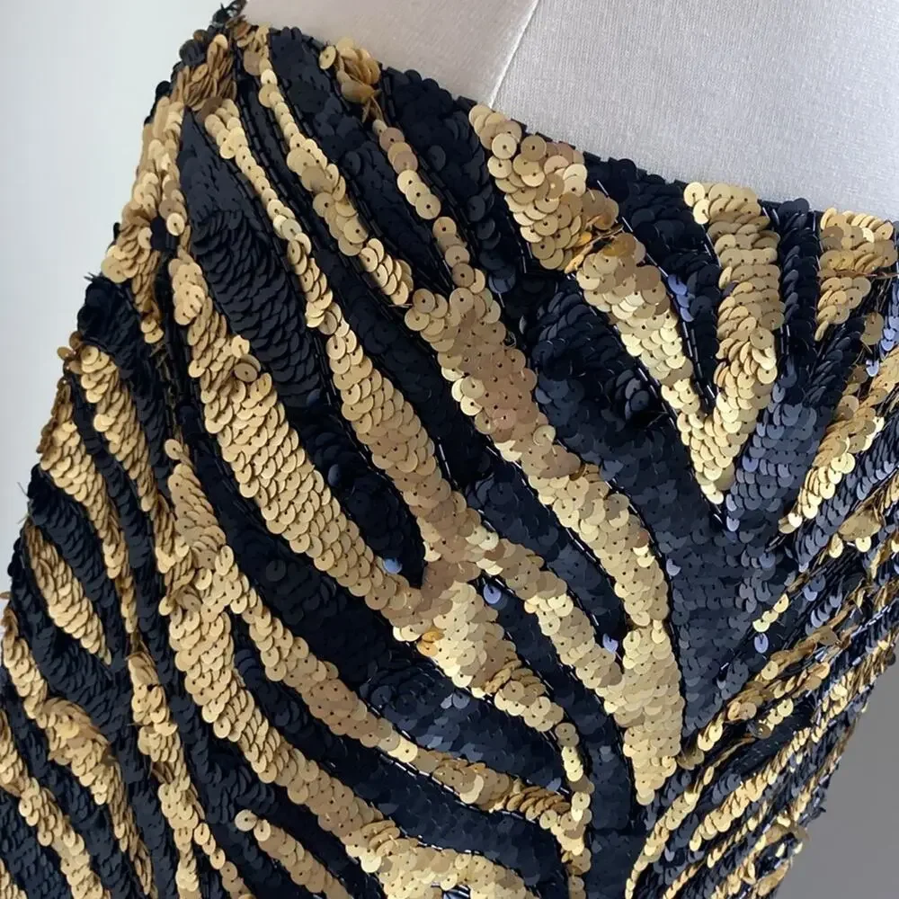 Vintage Lillie Rubin Sequin Zebra Mini Skirt Size 8 Silk - Picture 4 of 6